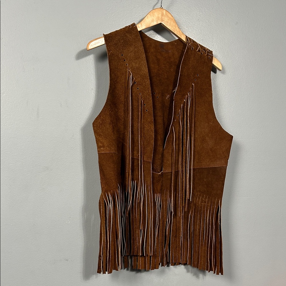 Vintage leather suede fringe vest size large unisex western